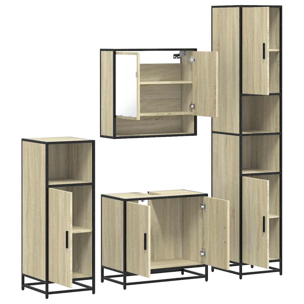 Set di mobili per il bagno 4 pcs Rovere Nero Legno multistrato - immagine 5