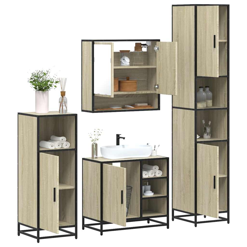 Set Mobili da Bagno 4 pz Rovere Sonoma in Legno Multistrato