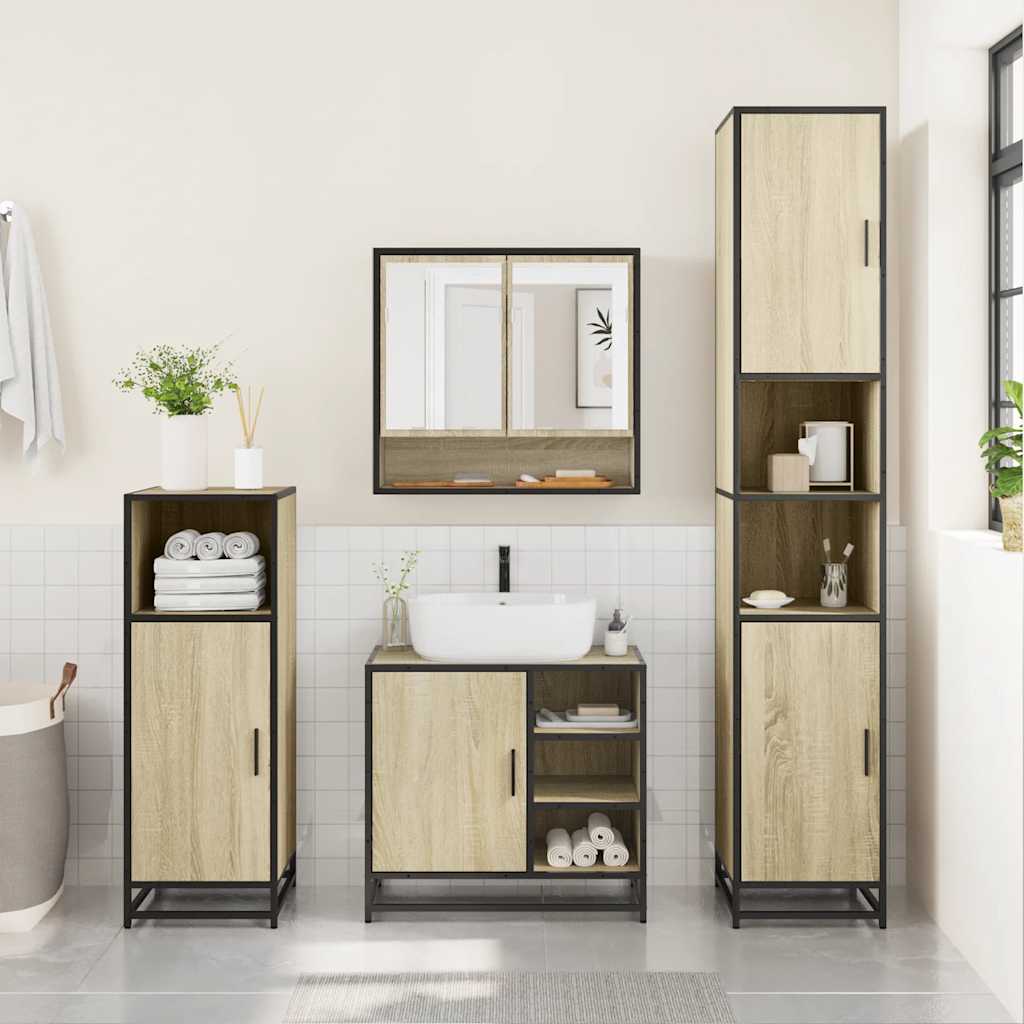 Set Mobili da Bagno 4 pz Rovere Sonoma in Legno Multistrato - immagine 3