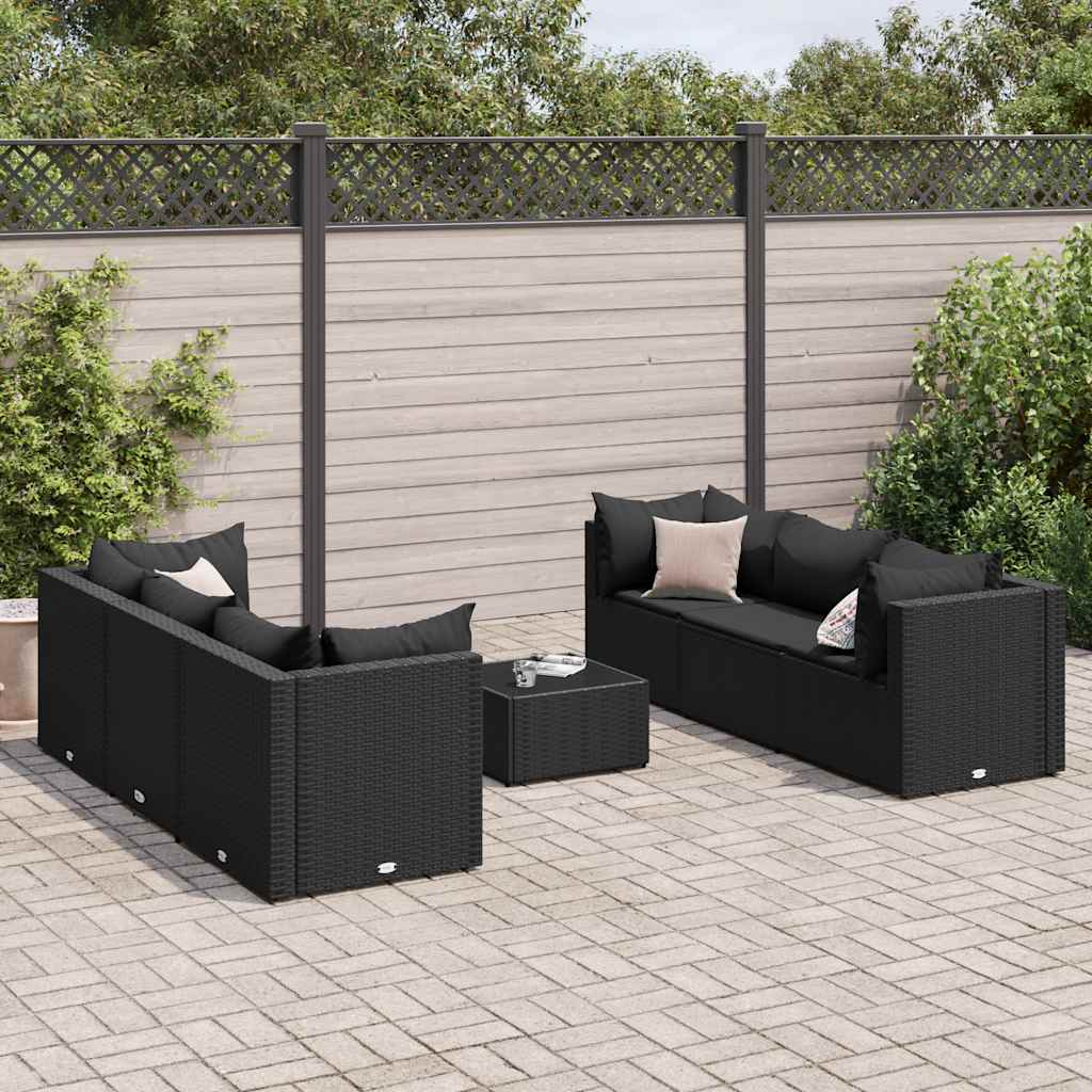 Set Salotto da Giardino con Cuscini 7pz Nero Polyrattan