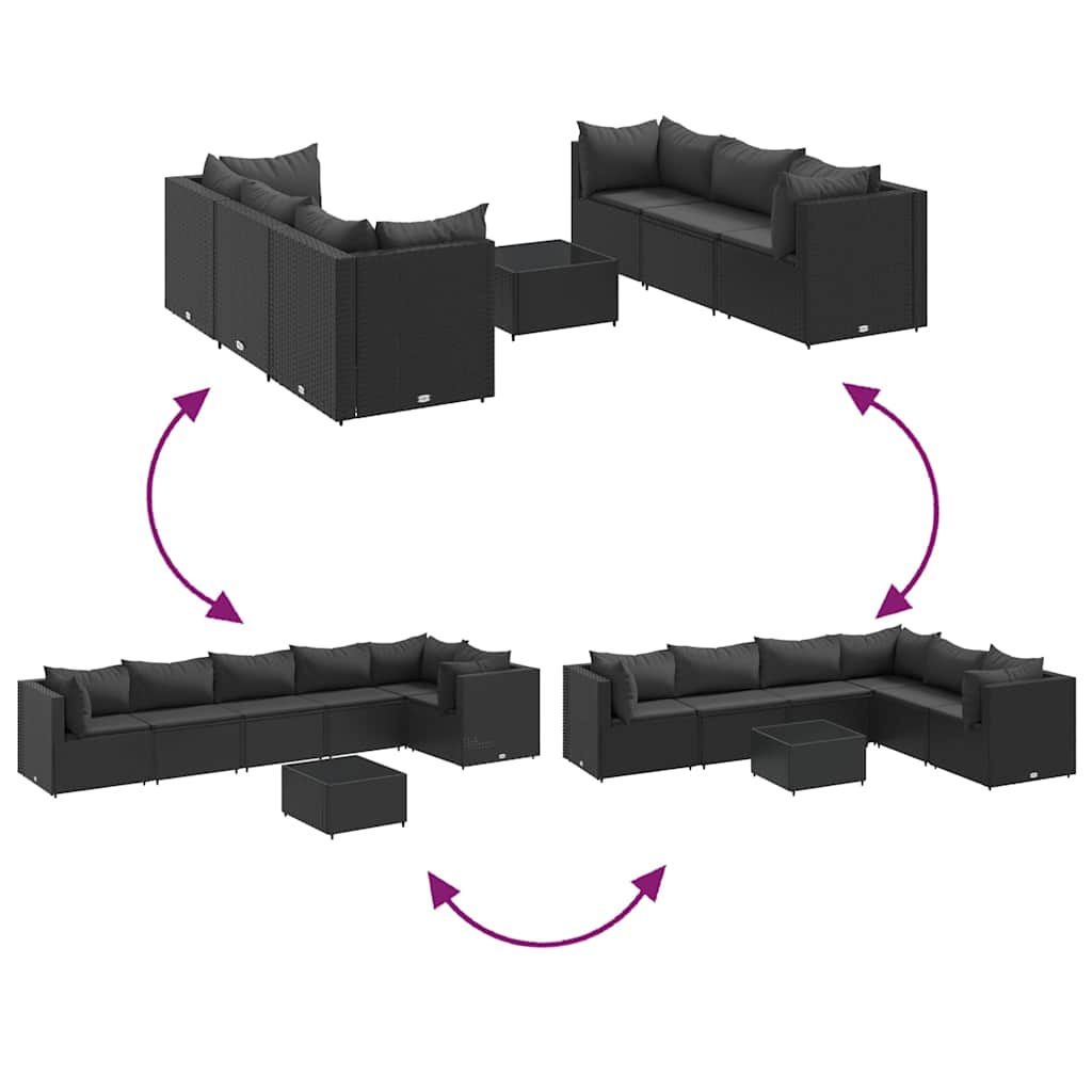 Set Salotto da Giardino con Cuscini 7pz Nero Polyrattan - immagine 5