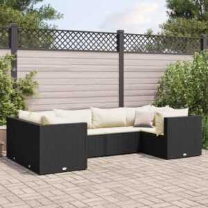 Set Mobili da Giardino 6 pz con Cuscini in Polyrattan Nero