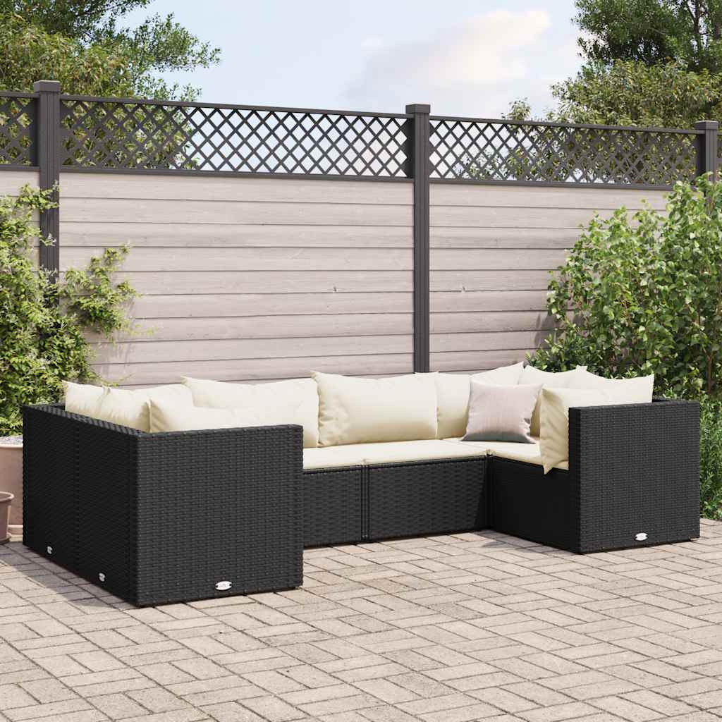 Set Mobili da Giardino 6 pz con Cuscini in Polyrattan Nero