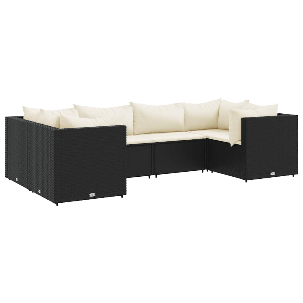 Set Mobili da Giardino 6 pz con Cuscini in Polyrattan Nero - immagine 2