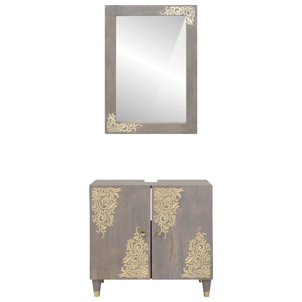 Set di Armadi da Bagno 2 pcs Grigio Legno di mango massello - immagine 5