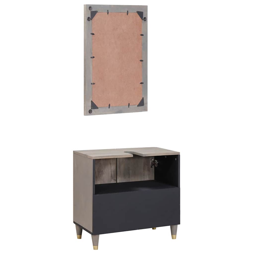 Set di Armadi da Bagno 2 pcs Grigio Legno di mango massello - immagine 6