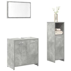 Set Mobili da Bagno 3 pz Grigio Cemento in Legno Multistrato