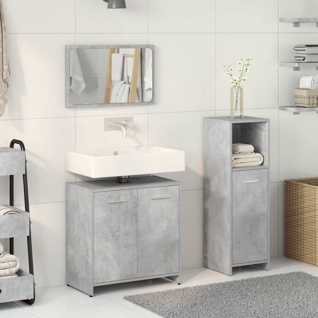 Set Mobili da Bagno 3 pz Grigio Cemento in Legno Multistrato - immagine 3