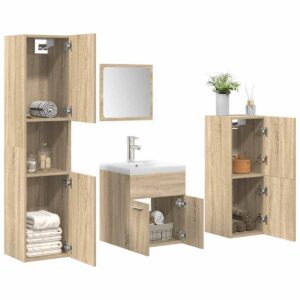 Set Mobili da Bagno 5 pz Rovere Sonoma in Legno Multistrato