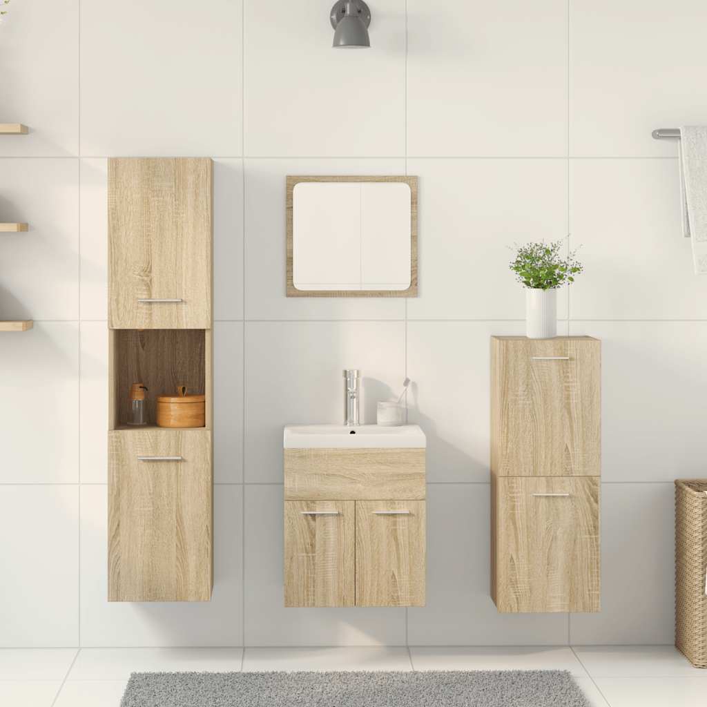 Set Mobili da Bagno 5 pz Rovere Sonoma in Legno Multistrato - immagine 3