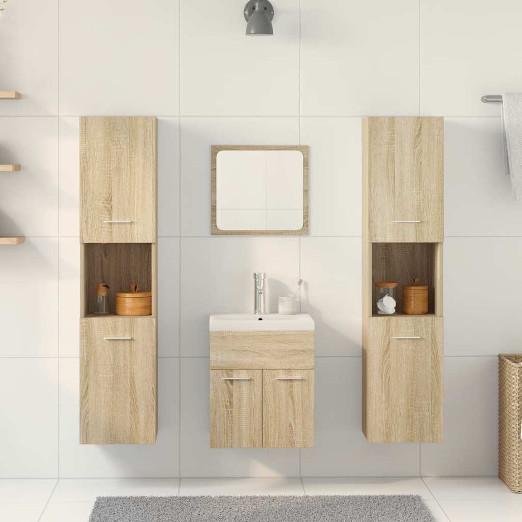 Set Mobili da Bagno 5 pz Rovere Sonoma in Legno Multistrato - immagine 3