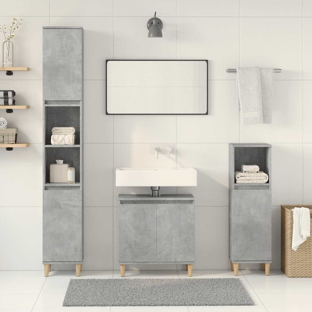 Set Mobili da Bagno 3 pz Grigio Cemento in Legno Multistrato - immagine 3