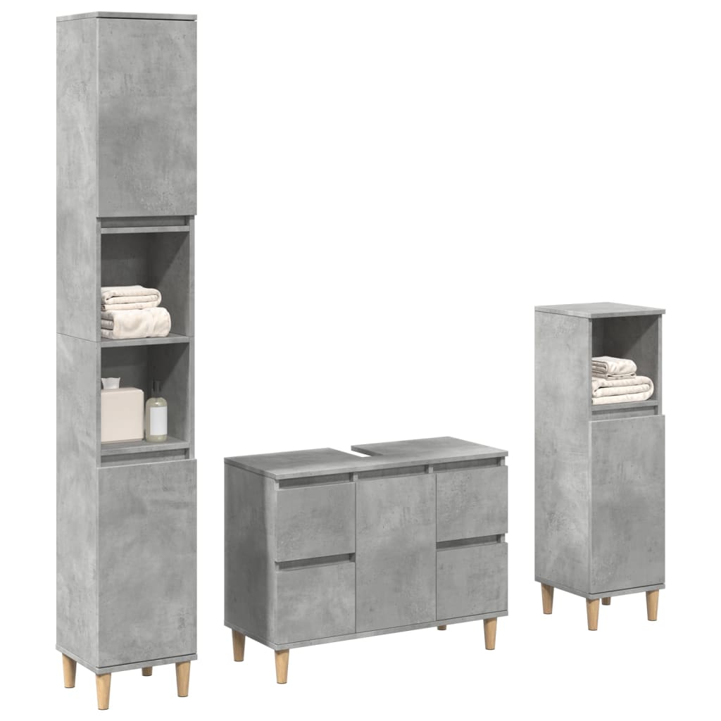 Set Mobili da Bagno 3 pz Grigio Cemento in Legno Multistrato