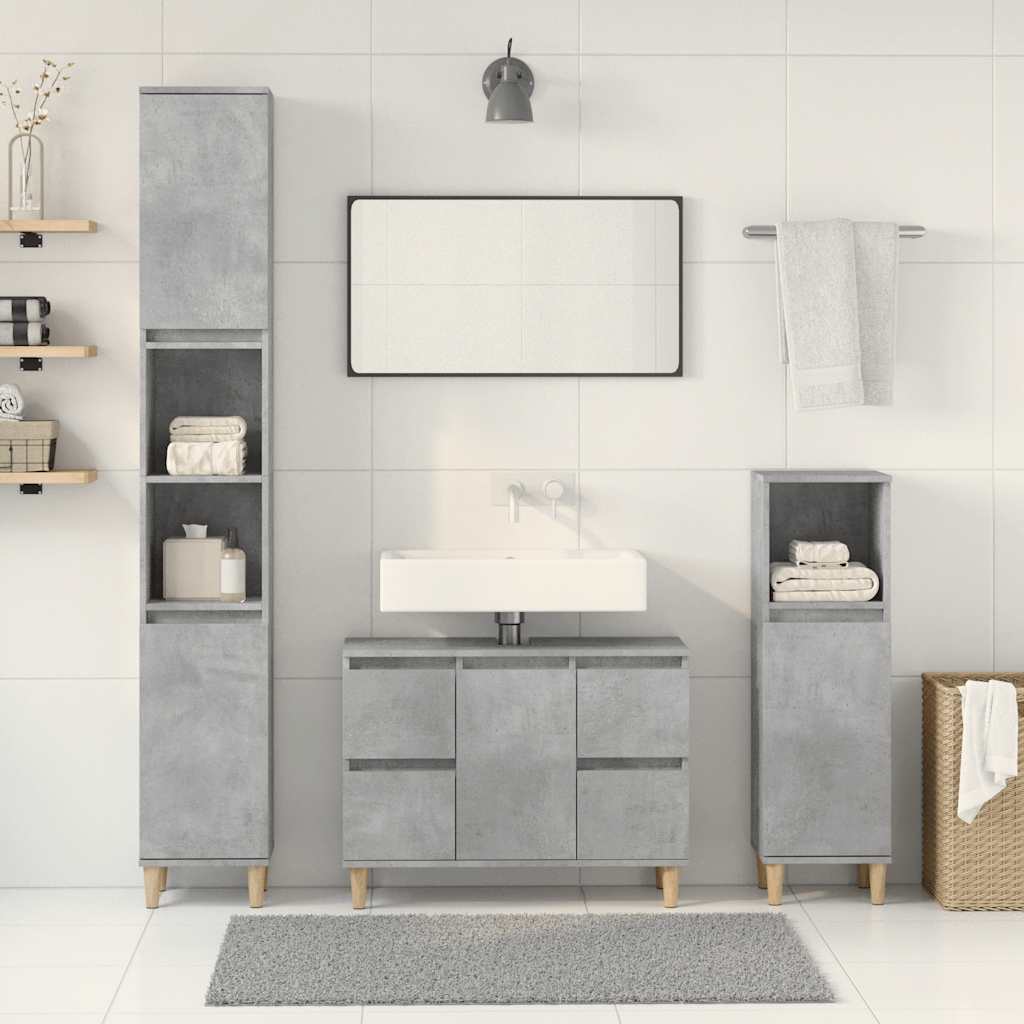 Set Mobili da Bagno 3 pz Grigio Cemento in Legno Multistrato - immagine 3