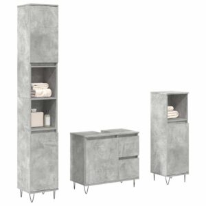 Set Mobili da Bagno 3 pz Grigio Cemento in Legno Multistrato