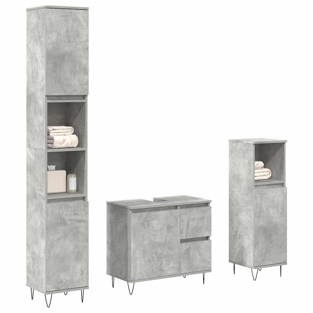 Set Mobili da Bagno 3 pz Grigio Cemento in Legno Multistrato