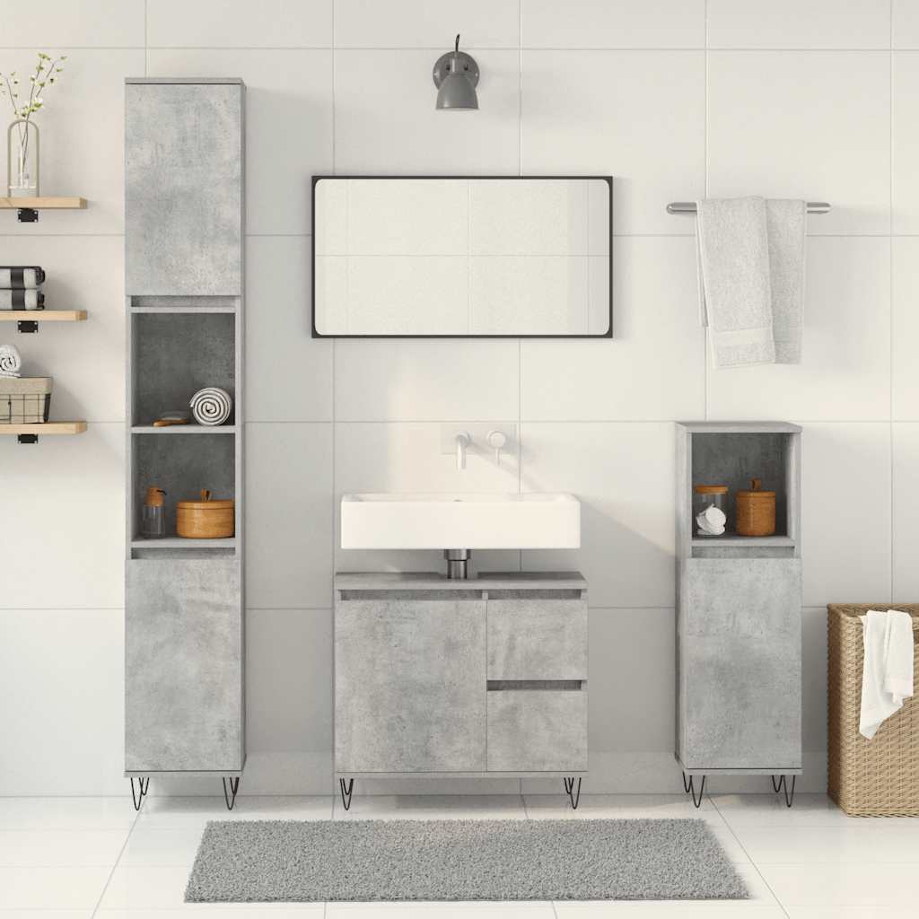 Set Mobili da Bagno 3 pz Grigio Cemento in Legno Multistrato - immagine 3