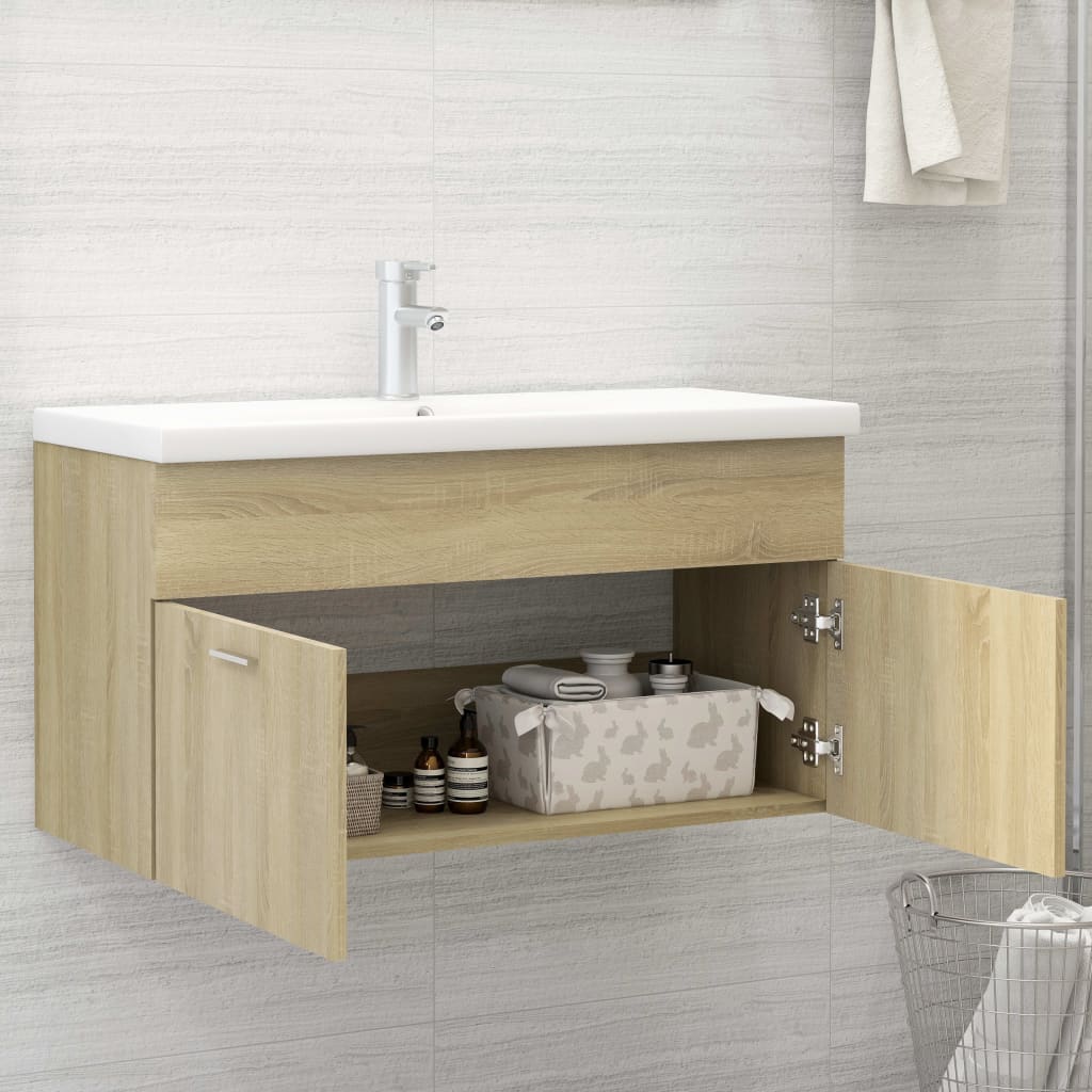 Mobile Sottolavabo Rovere Sonoma 90x38,5x46cm Legno Multistrato - immagine 3
