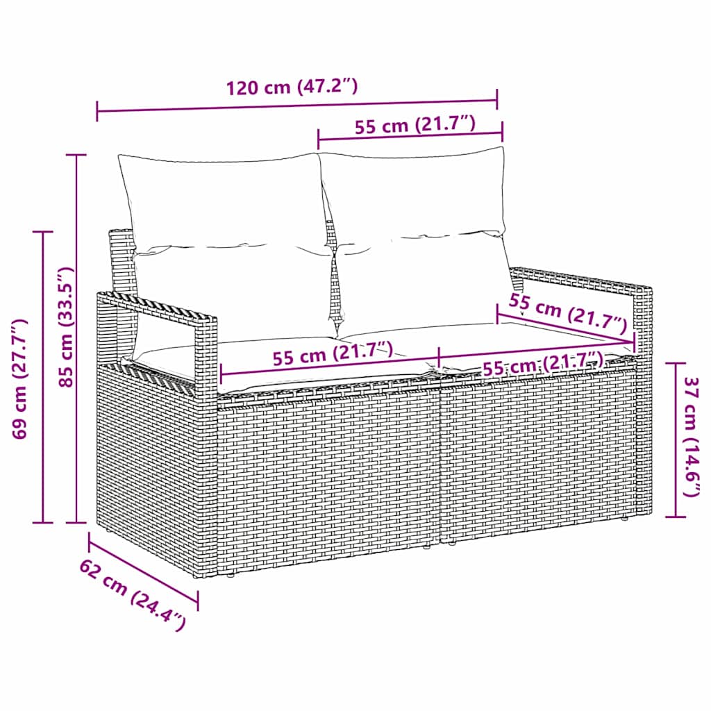 Divano da giardino con cuscino 120 x 62 x 69 cm. polyrattan - immagine 8