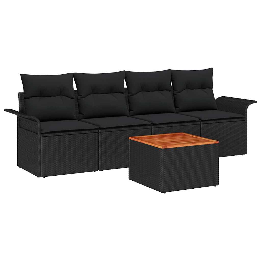 Set Divano da Giardino 5 pcs Nero Poly Rattan - immagine 2