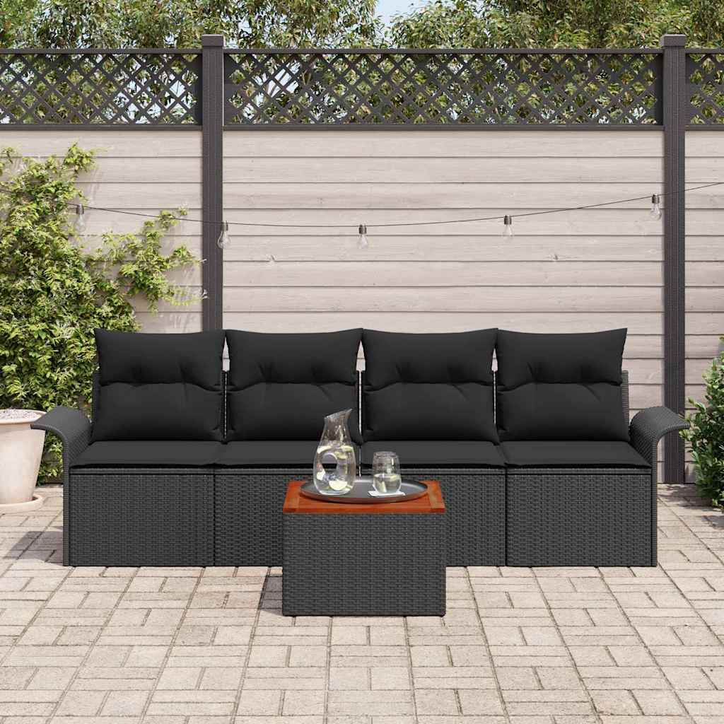 Set Divano da Giardino 5 pcs Nero Poly Rattan - immagine 3