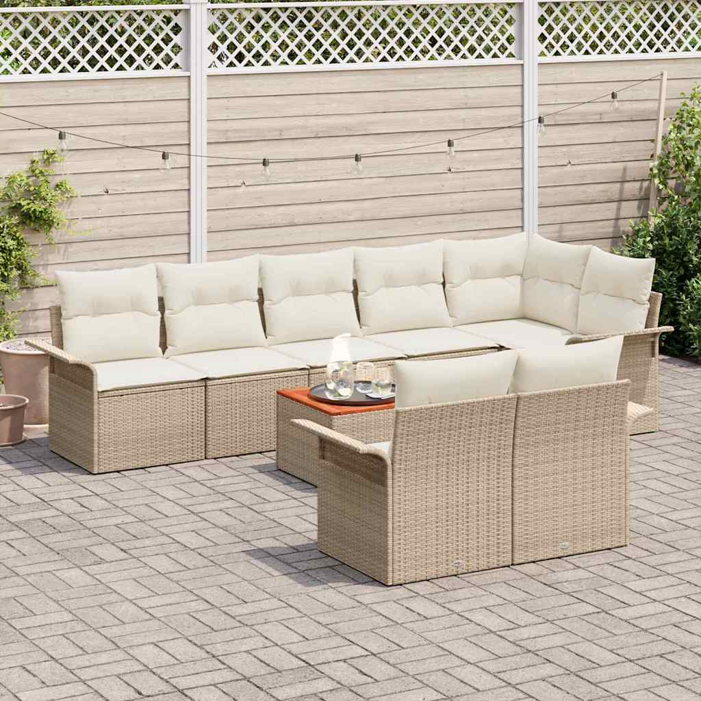 Set Divano da Giardino con cuscino 9 pcs Beige polyrattan - immagine 3