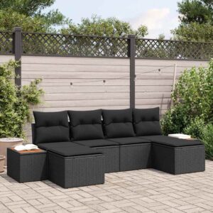 Set Divano da Giardino con cuscino 6 pcs Nero polyrattan