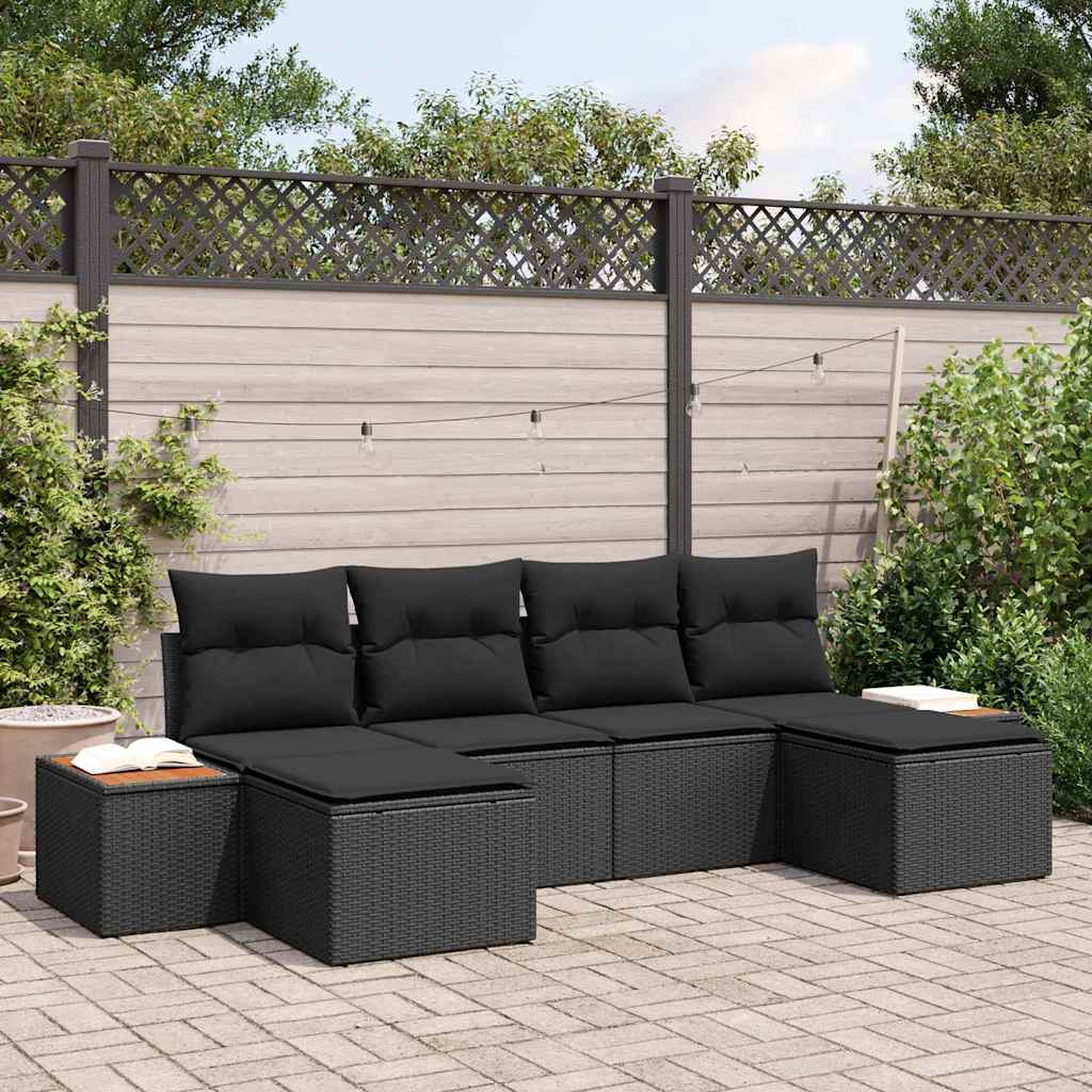 Set Divano da Giardino con cuscino 6 pcs Nero polyrattan