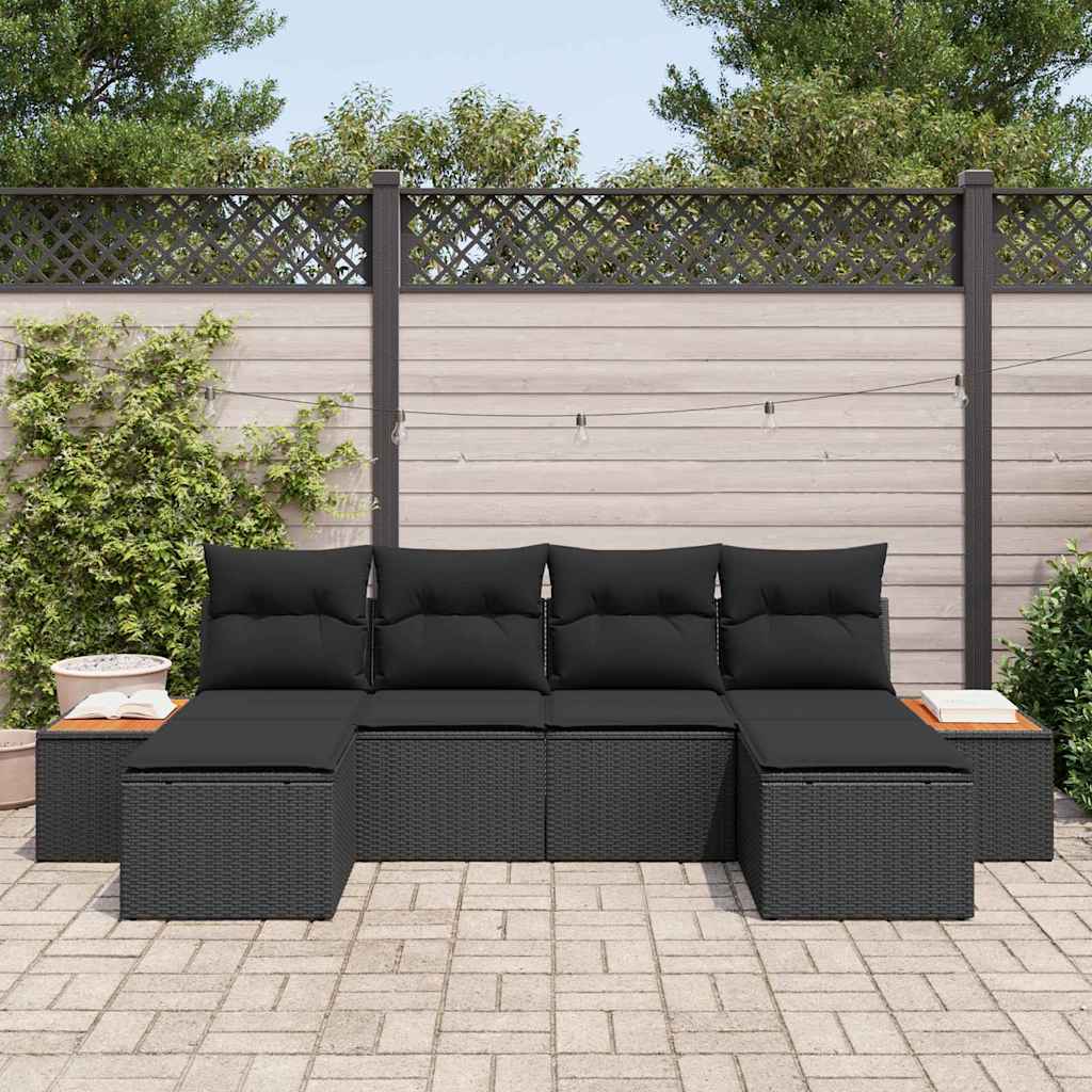 Set Divano da Giardino con cuscino 6 pcs Nero polyrattan - immagine 3