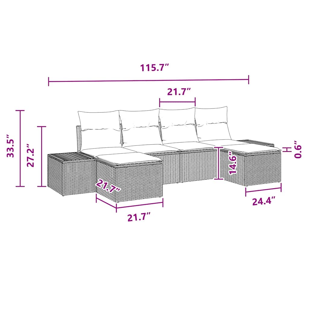 Set Divano da Giardino con cuscino 6 pcs Nero polyrattan - immagine 8