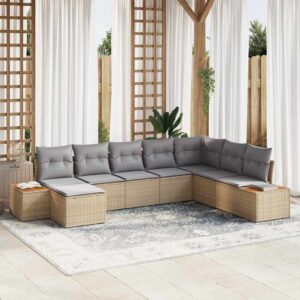Set Divano da Giardino con cuscino 8 pcs Beige polyrattan