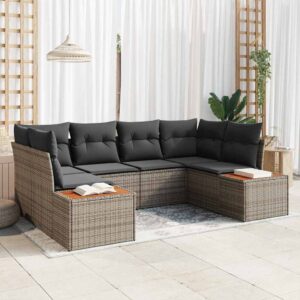 Set Divano da Giardino con cuscino 6 pcs Nero polyrattan