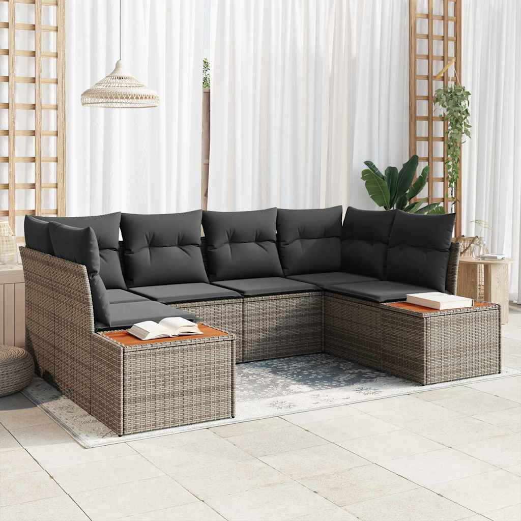 Set Divano da Giardino con cuscino 6 pcs Nero polyrattan