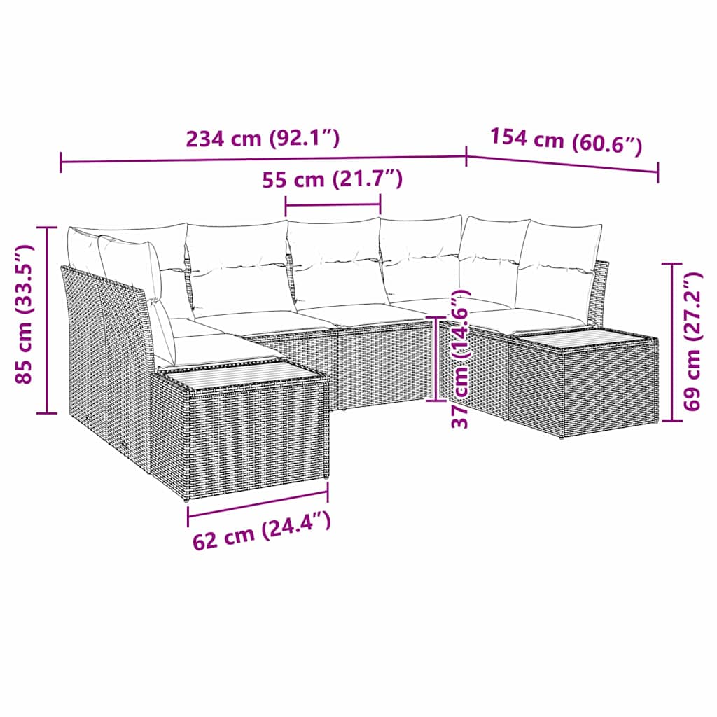 Set Divano da Giardino con cuscino 6 pcs Nero polyrattan - immagine 8