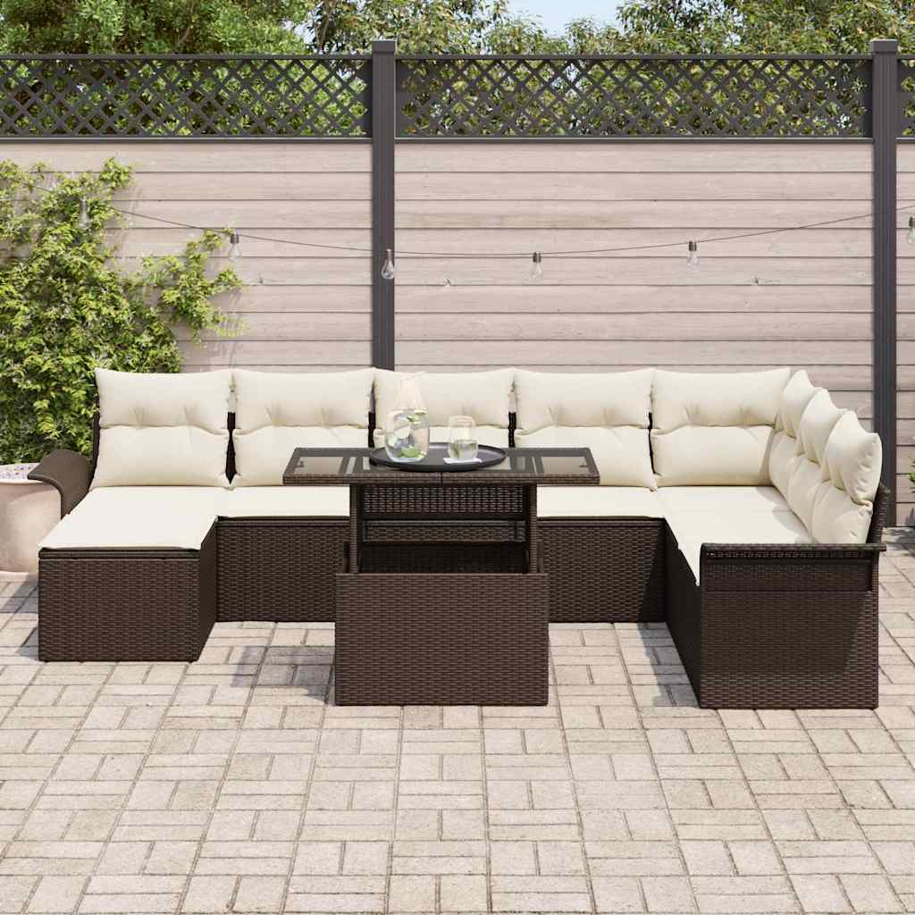 Set Divano da Giardino con cuscino 9 pcs Nero Poly Rattan - immagine 3