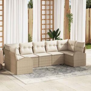 Set Divano da Giardino 7 pcs Beige e bianco Poly Rattan