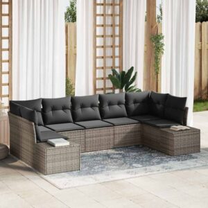 Set Divano da Giardino con cuscino 7 pcs Grigio Poly Rattan