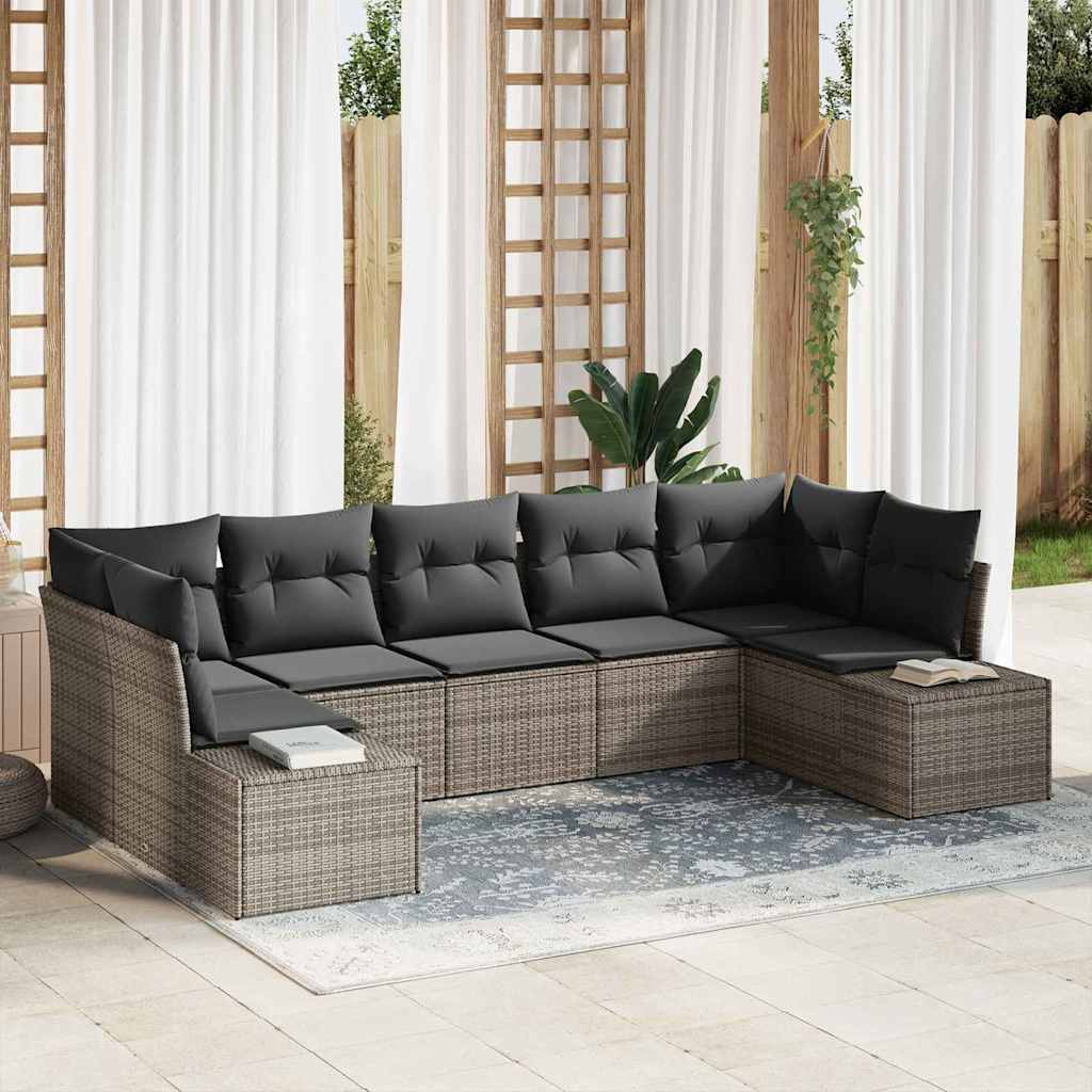 Set Divano da Giardino con cuscino 7 pcs Grigio Poly Rattan