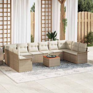 Set Divano da Giardino 11 pcs Beige e Crema 55 x 55 x 37 cm