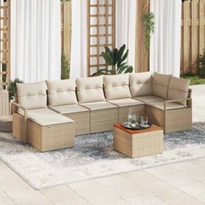 Set Divano da Giardino 8 pcs Beige e bianco