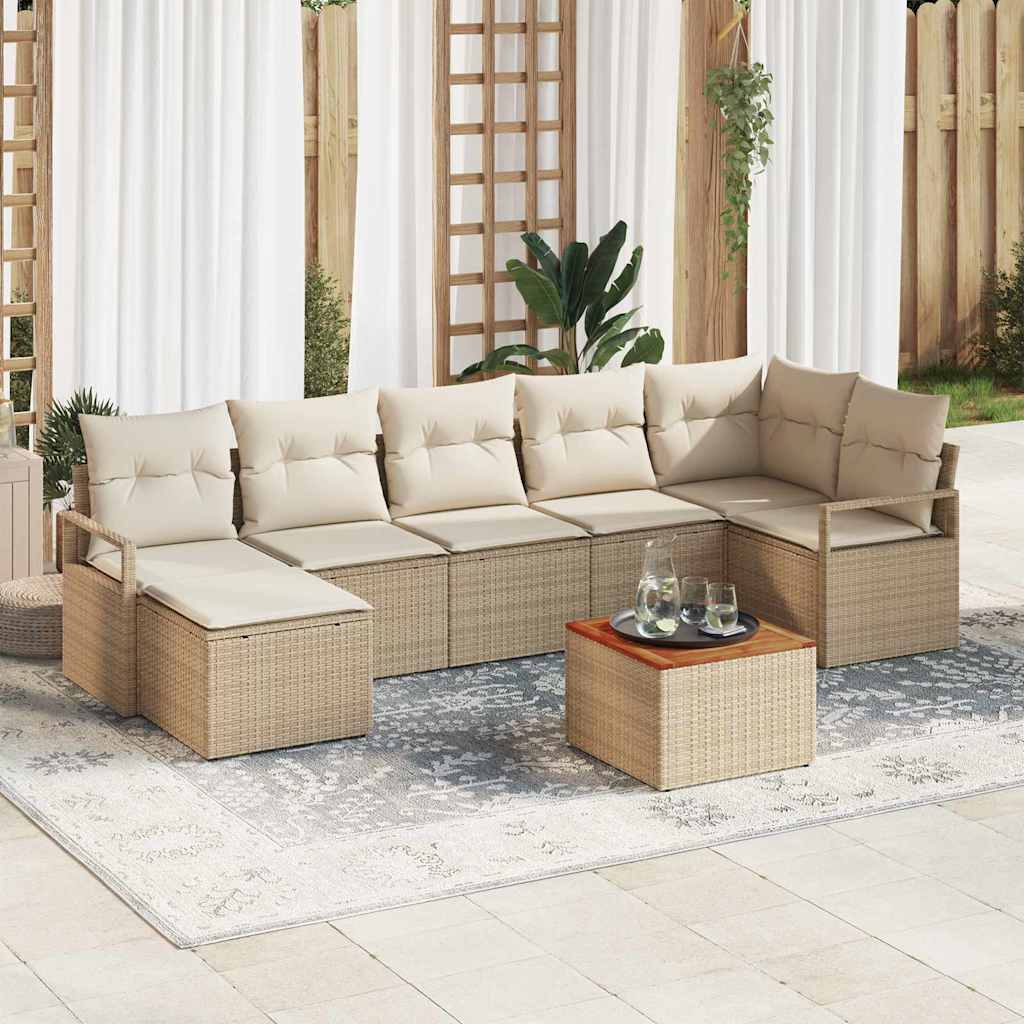 Set Divano da Giardino 8 pcs Beige e bianco