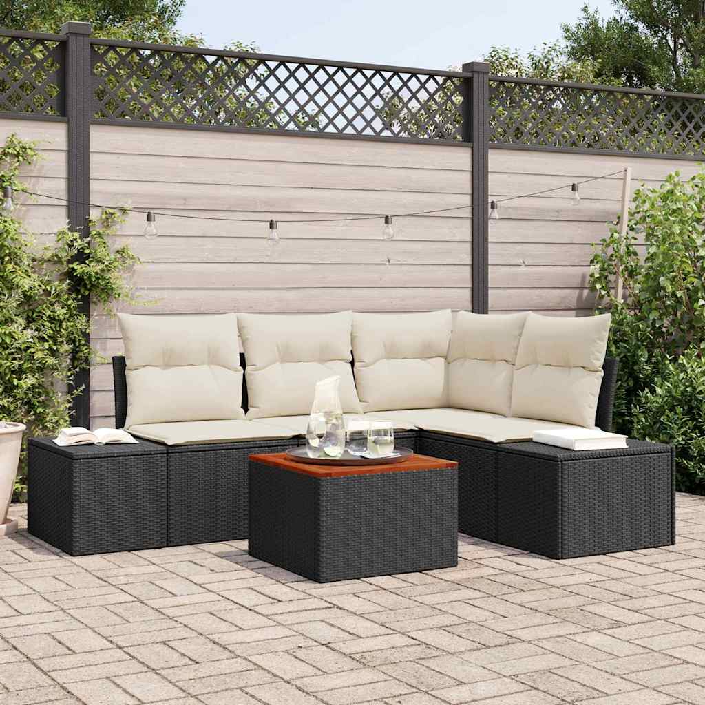 Set Divano da Giardino 5 pcs Nero e bianco