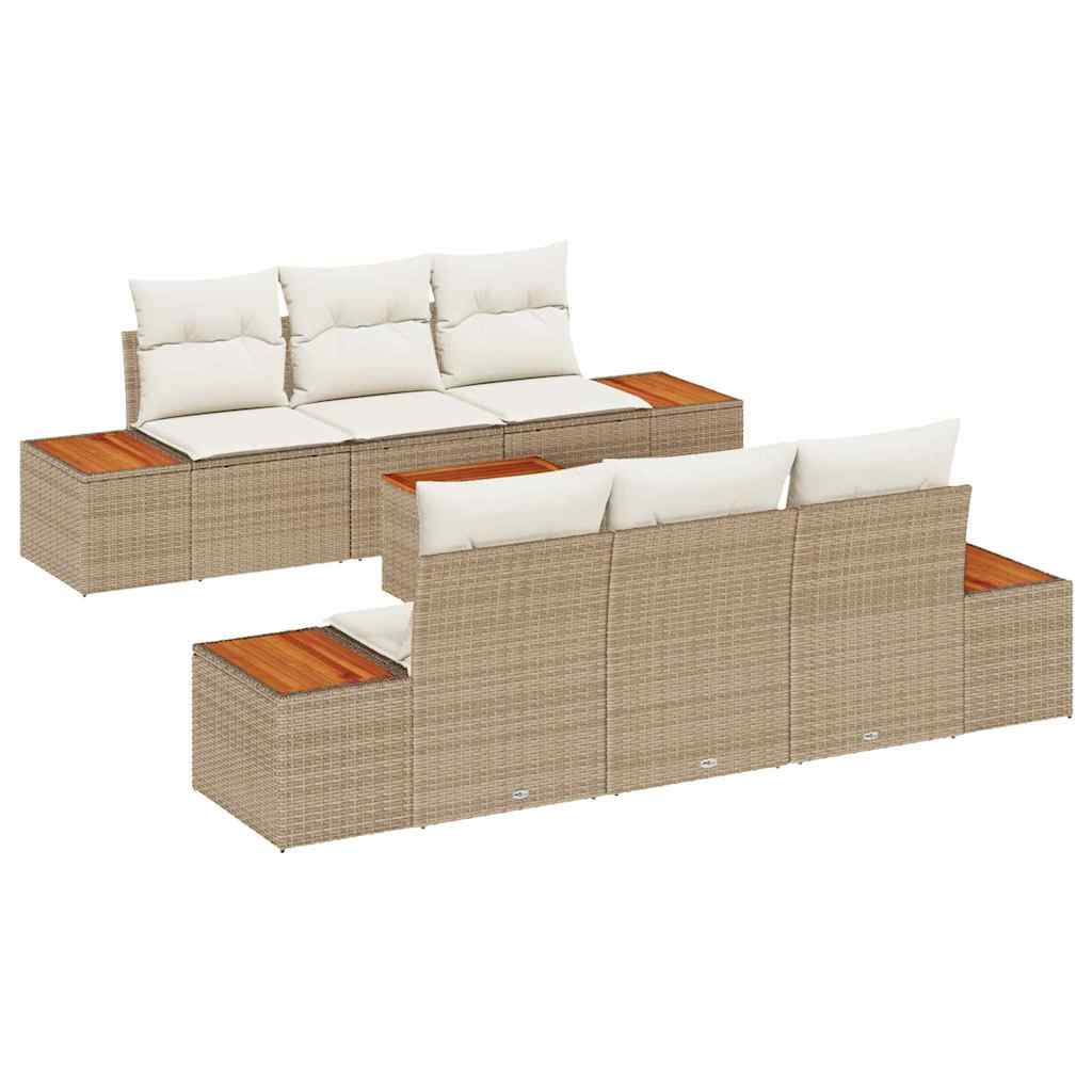 Set Divano da Giardino con cuscino 7 pcs Beige Poly Rattan - immagine 2