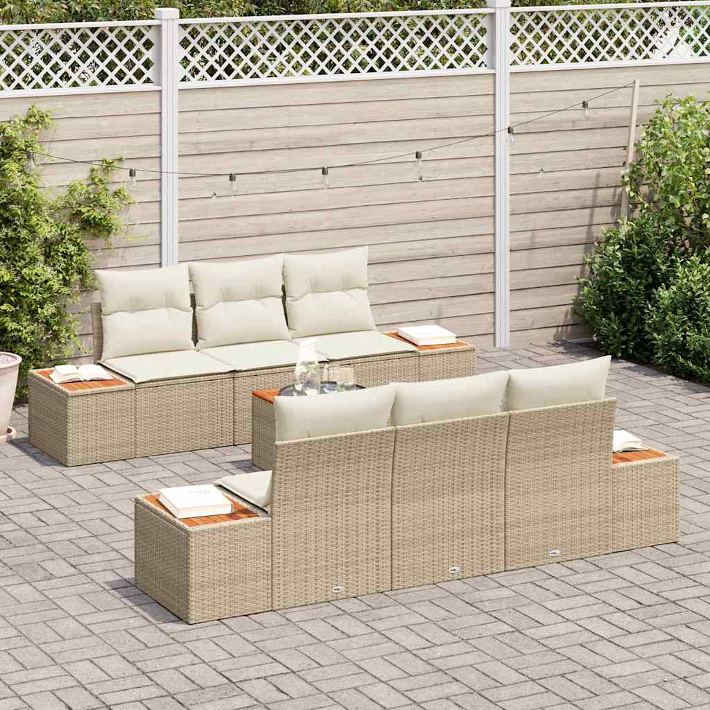Set Divano da Giardino con cuscino 7 pcs Beige Poly Rattan - immagine 3