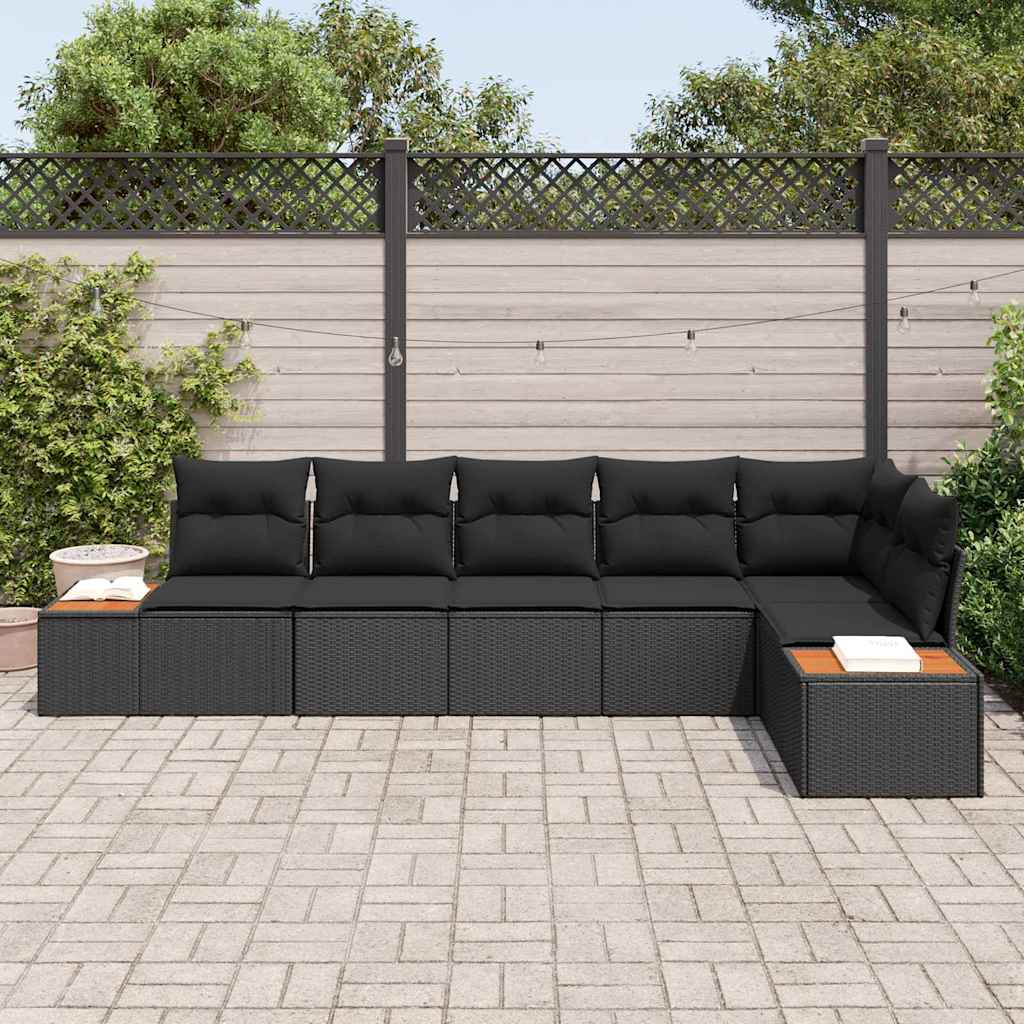 Set Divano da Giardino 6 pcs Nero e crema Poly Rattan - immagine 3