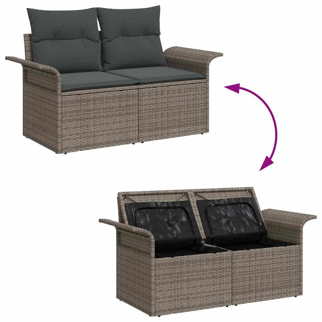 Set Divano da Giardino con cuscino 7 pcs Grigio Poly Rattan - immagine 4