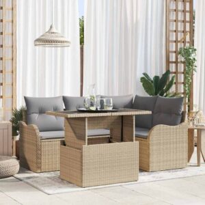 Set Divano da Giardino 5 pcs Beige 100 x 55 x 73 cm Poly Rattan