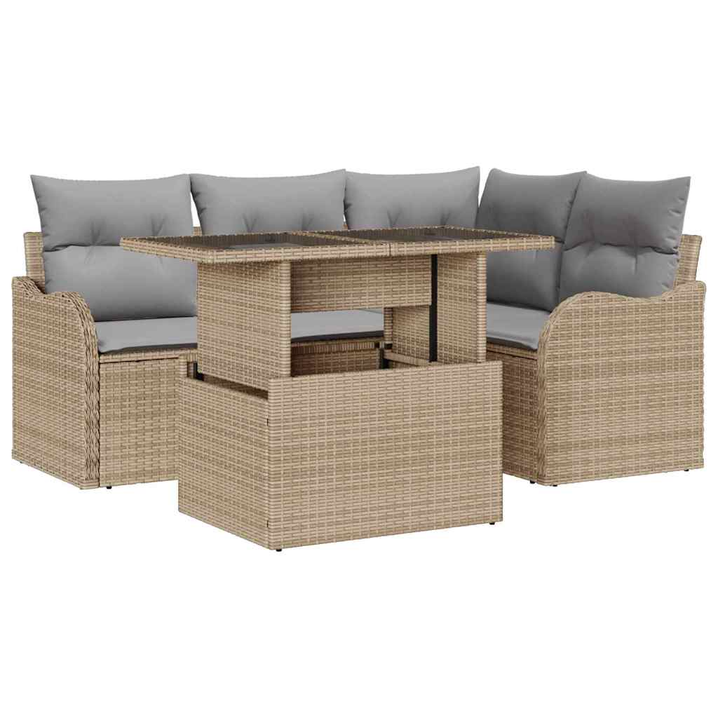 Set Divano da Giardino 5 pcs Beige 100 x 55 x 73 cm Poly Rattan - immagine 2
