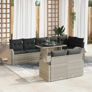 Set Divano da Giardino 9 pcs Grigio chiaro Poly Rattan