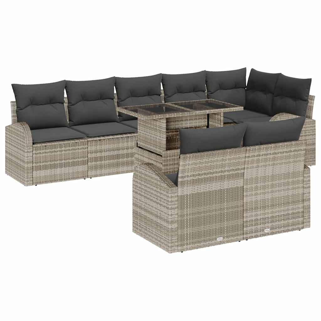 Set Divano da Giardino 9 pcs Grigio chiaro Poly Rattan - immagine 2